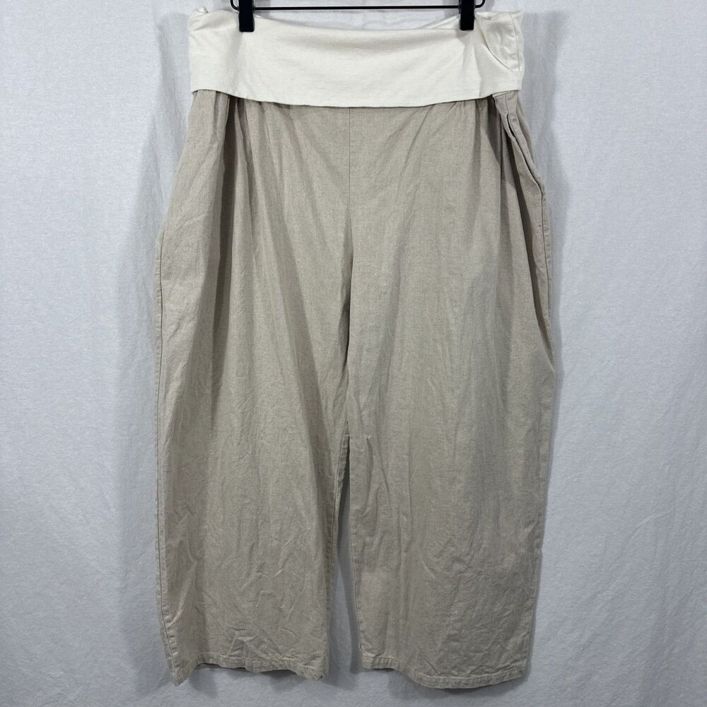 Hope Continues Sustainable Linen Cotton Wide Leg Foldover Pants Sz XL Beach